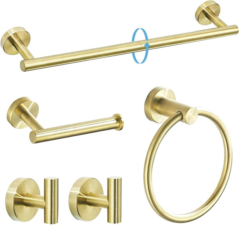 TURS Brushed Gold Bathroom Hardware Set 5 Piece, SUS304 Stainless Steel Bath Towel Bar Set, 24 Inch Bathroom Accessories Kit Wall Mounted - Image 1